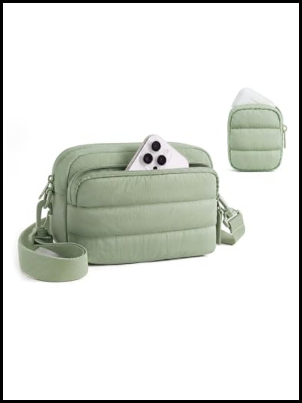 Puffy Crossbody Bag Mini Travel Purse with Detachable Earbuds Pouch